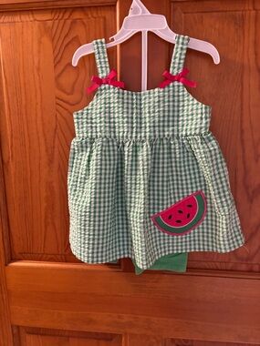 Bonnie Jean Green Gingham Girls' Watermelon Appliqué Sundress Sz 5